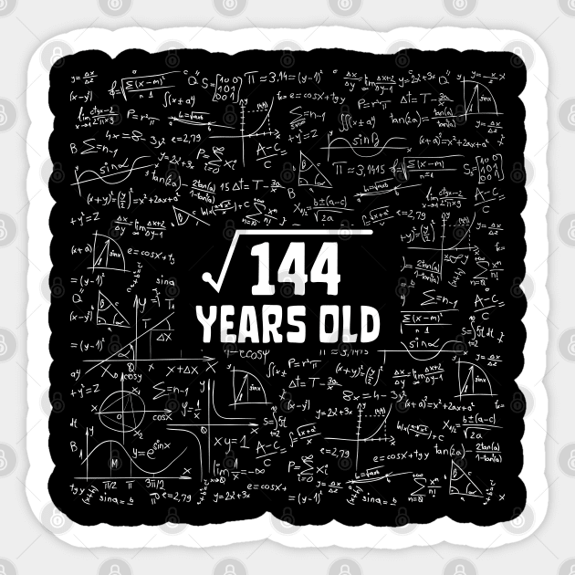 Square Root Of 144 12th Birthday, 12 Year Old Math Lover Gift Sticker by JustBeSatisfied